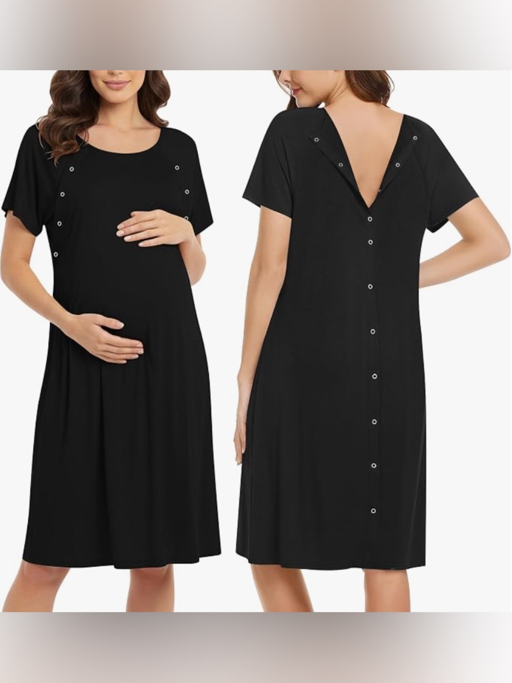 Ekouaer Nursing Delivery Labor Hospital Nightdress Short Sleeve Maternity Dress